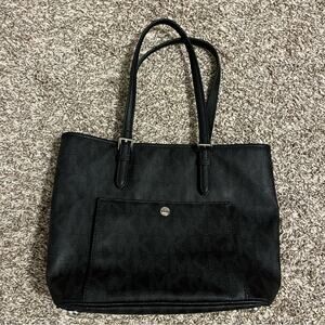 MICHAEL KORS Classic Jet Set Black/Charcoal Canvas/Leather Zip Tote Shoulder Bag